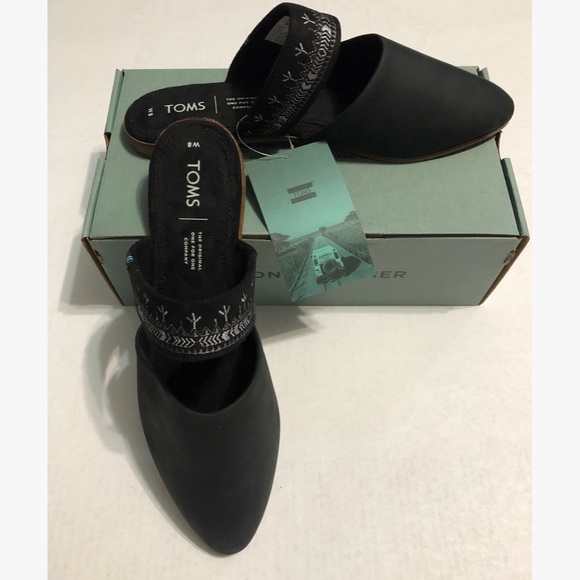 Toms Shoes - Authentic TOMS Black leather with embroidery mules